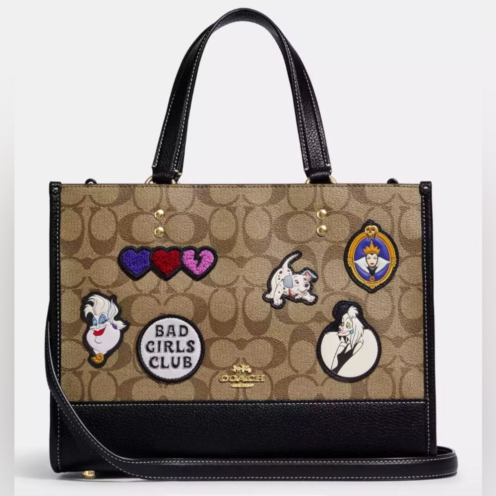 Coach Tan and Black Tote with Fun Patches